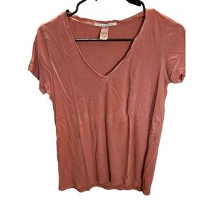 Victoria's Secret Womens V-Neck Short Sleeve Slub Knit T-Shirt Pink Size S